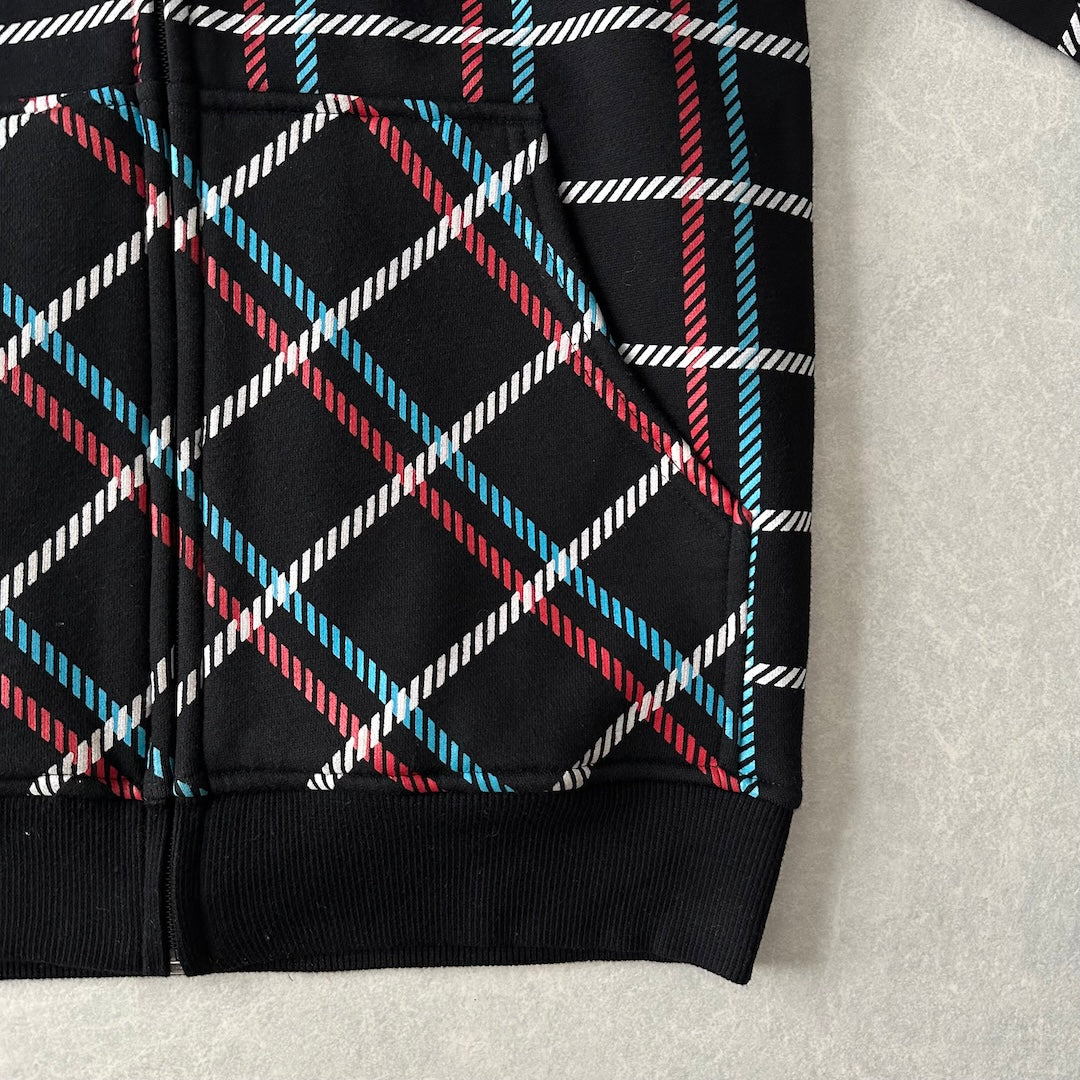 チェック柄スウェットジップアップパーカー チェック柄 M 古着 メンズ