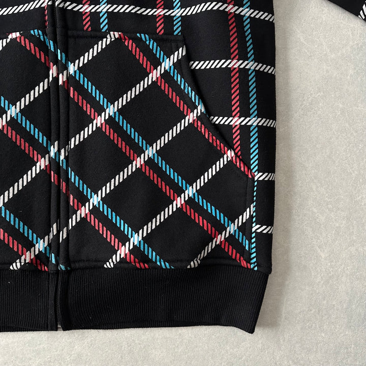 チェック柄スウェットジップアップパーカー チェック柄 M 古着 メンズ