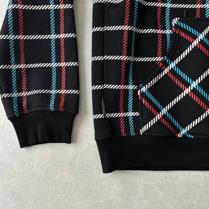 チェック柄スウェットジップアップパーカー チェック柄 M 古着 メンズ