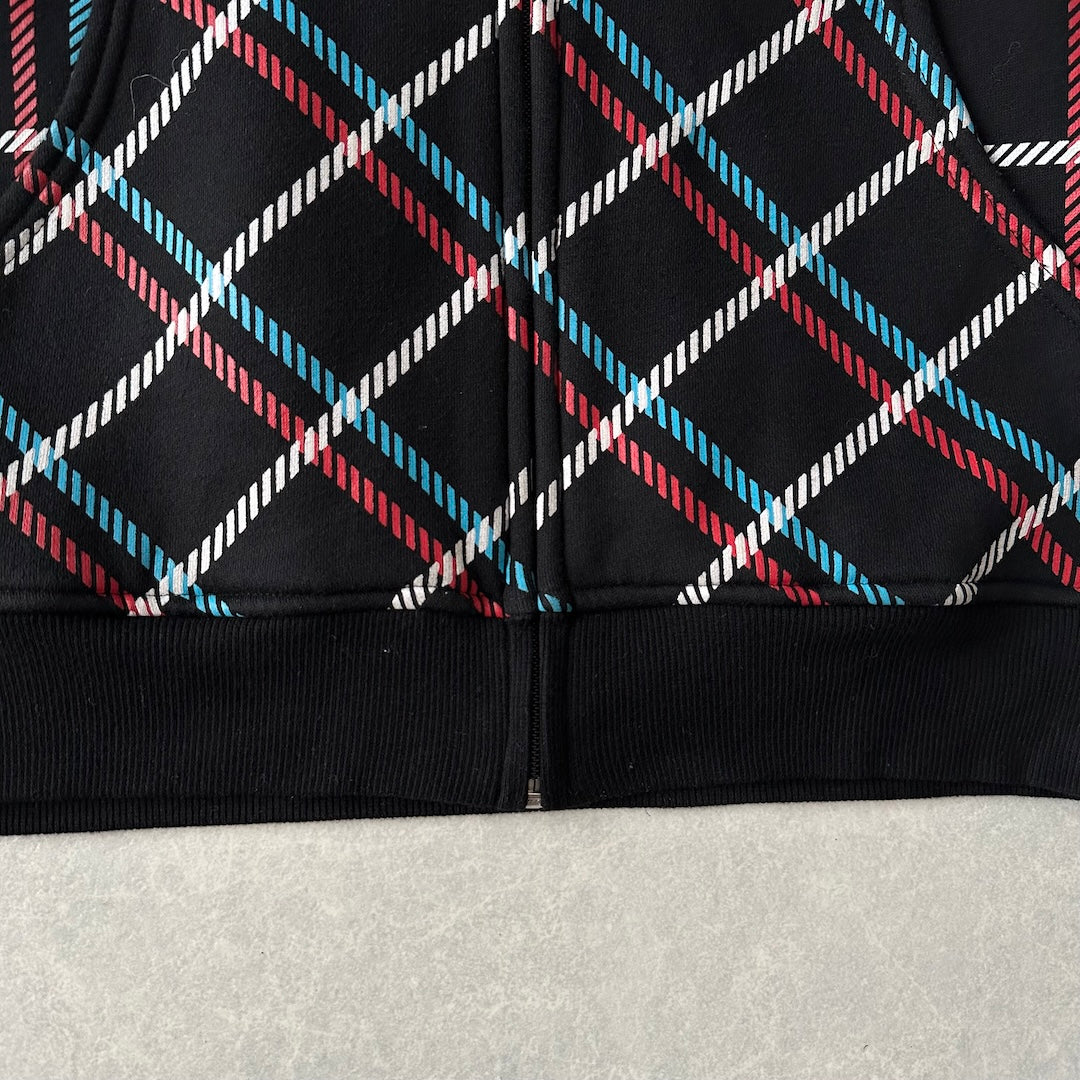 チェック柄スウェットジップアップパーカー チェック柄 M 古着 メンズ