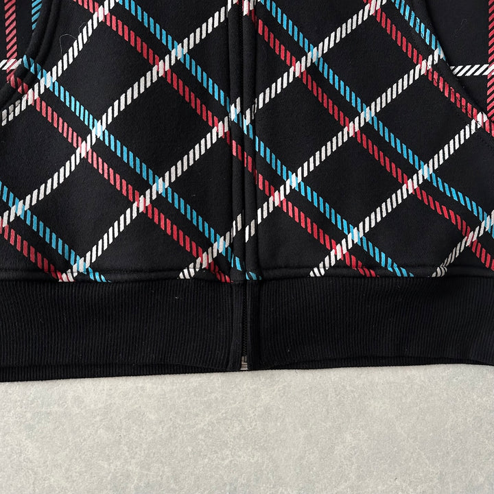 チェック柄スウェットジップアップパーカー チェック柄 M 古着 メンズ