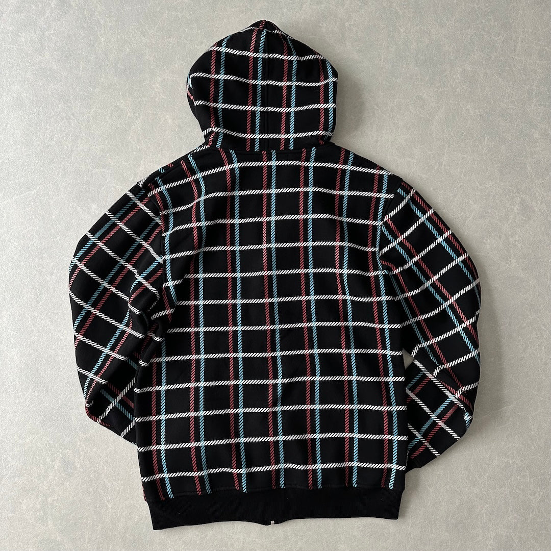 チェック柄スウェットジップアップパーカー チェック柄 M 古着 メンズ
