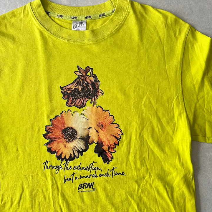【LEFLAH】アートプリントポケット付き半袖Tシャツ イエロー M 古着 メンズ