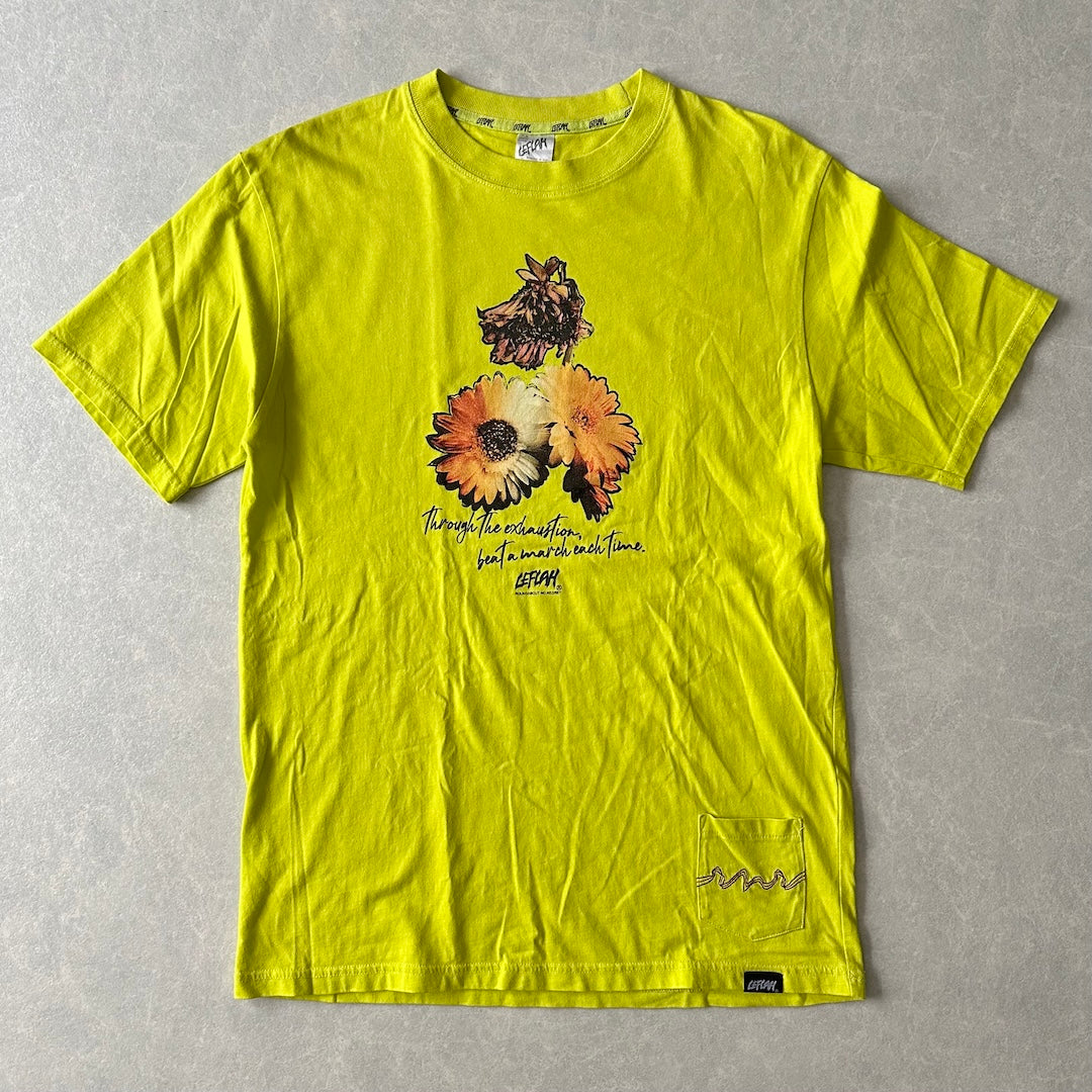 【LEFLAH】アートプリントポケット付き半袖Tシャツ イエロー M 古着 メンズ