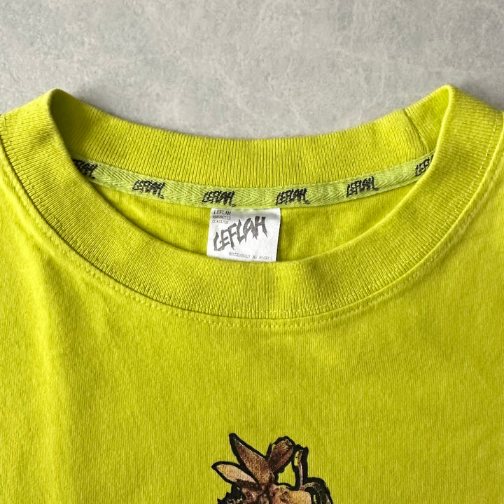 【LEFLAH】アートプリントポケット付き半袖Tシャツ イエロー M 古着 メンズ