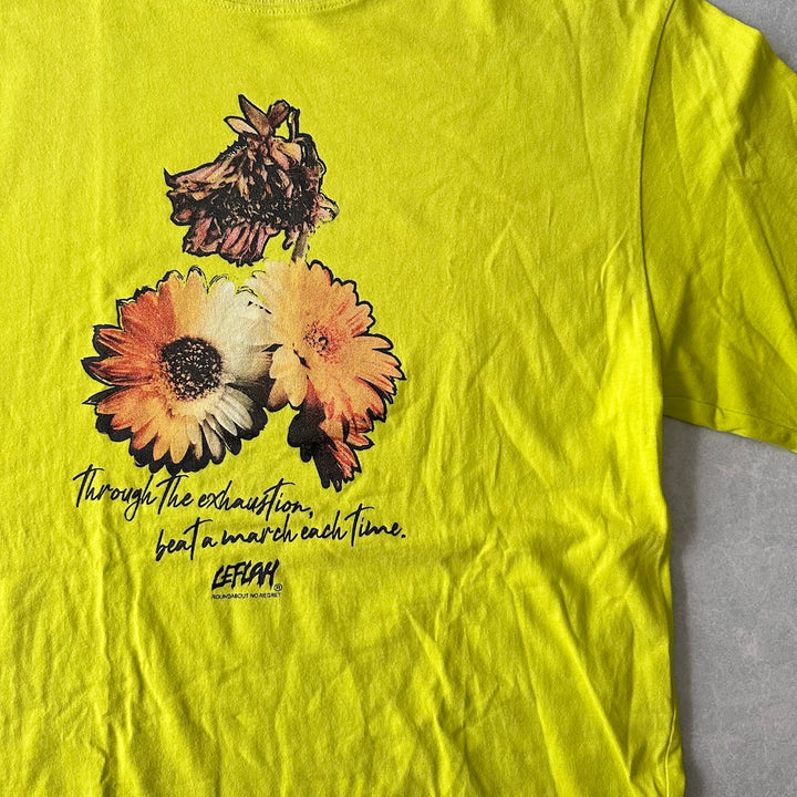 【LEFLAH】アートプリントポケット付き半袖Tシャツ イエロー M 古着 メンズ