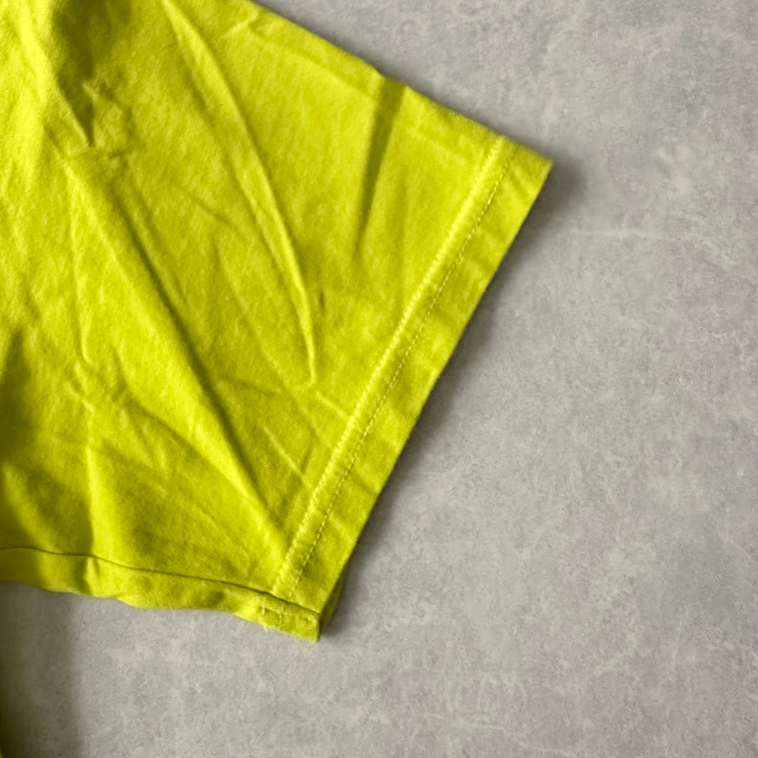 【LEFLAH】アートプリントポケット付き半袖Tシャツ イエロー M 古着 メンズ