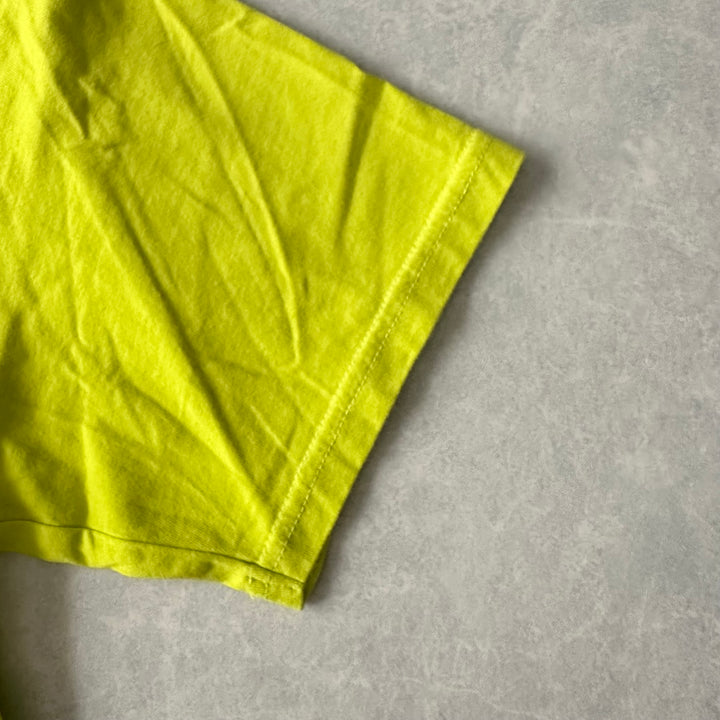 【LEFLAH】アートプリントポケット付き半袖Tシャツ イエロー M 古着 メンズ