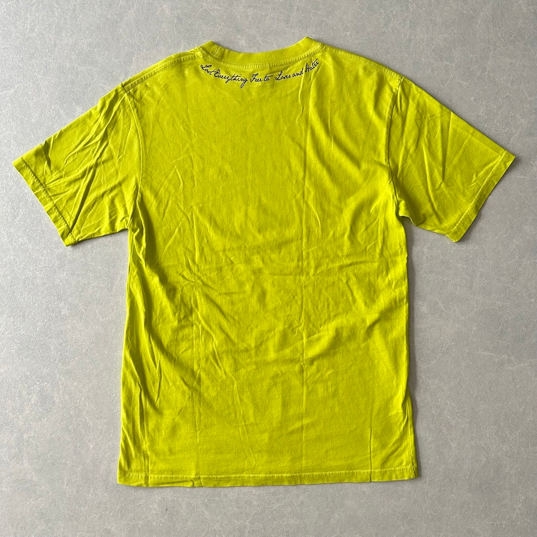 【LEFLAH】アートプリントポケット付き半袖Tシャツ イエロー M 古着 メンズ