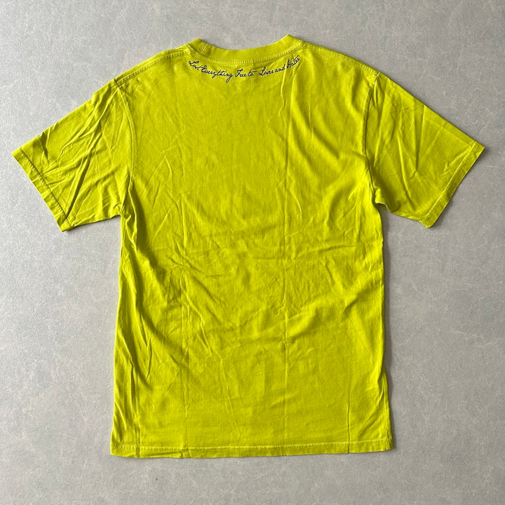 【LEFLAH】アートプリントポケット付き半袖Tシャツ イエロー M 古着 メンズ