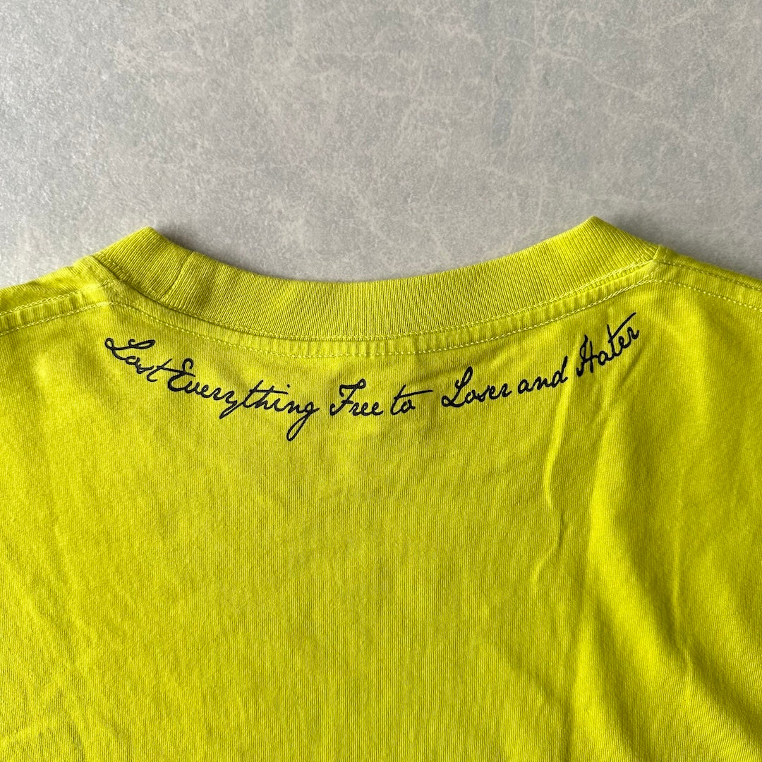 【LEFLAH】アートプリントポケット付き半袖Tシャツ イエロー M 古着 メンズ