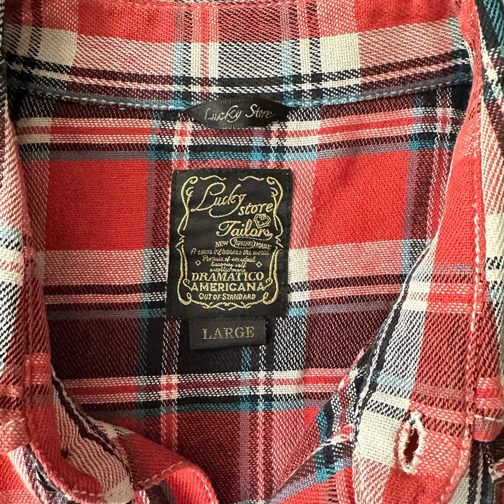 チェック柄ワッペンアメカジ長袖シャツ チェック柄 L 古着 メンズ