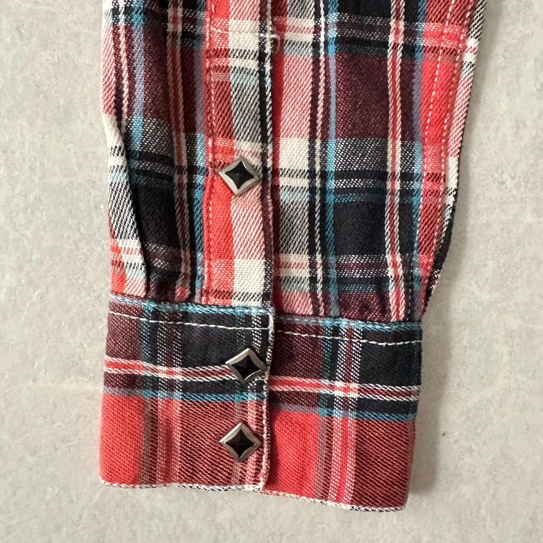 チェック柄ワッペンアメカジ長袖シャツ チェック柄 L 古着 メンズ