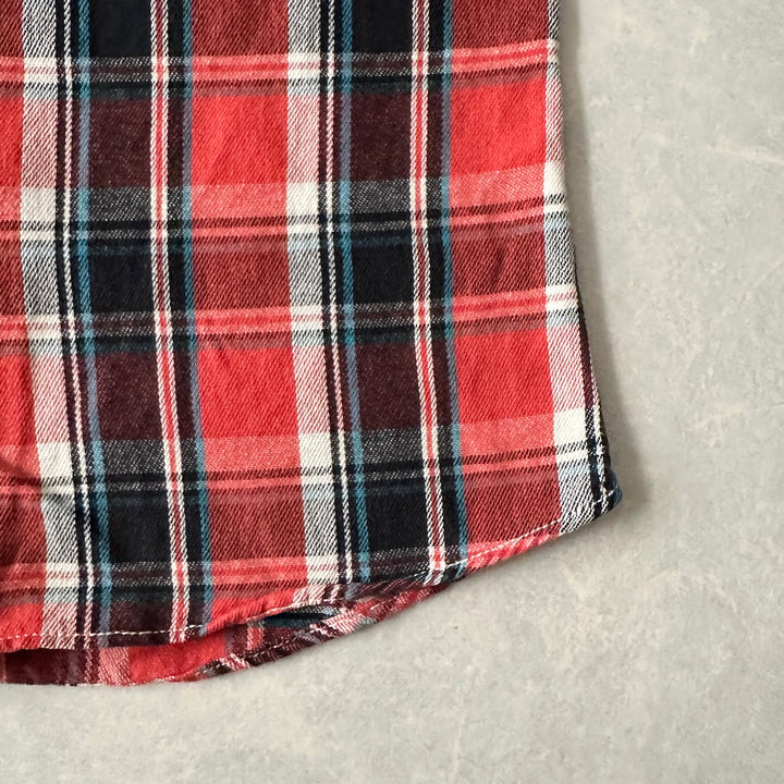 チェック柄ワッペンアメカジ長袖シャツ チェック柄 L 古着 メンズ