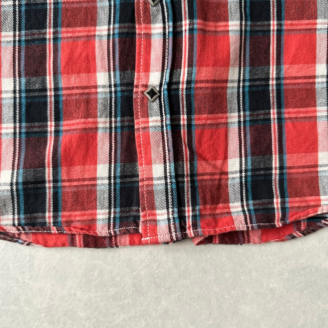 チェック柄ワッペンアメカジ長袖シャツ チェック柄 L 古着 メンズ