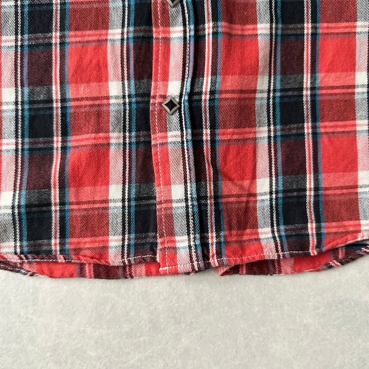 チェック柄ワッペンアメカジ長袖シャツ チェック柄 L 古着 メンズ