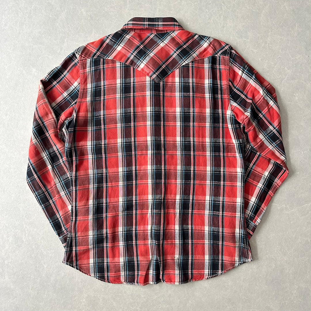 チェック柄ワッペンアメカジ長袖シャツ チェック柄 L 古着 メンズ