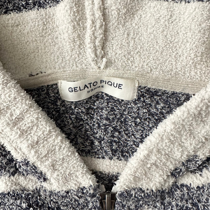 【GELATO PIQUE HOMME】ボーダー柄フリースダブルジップパーカー ボーダー柄 M 古着 メンズ