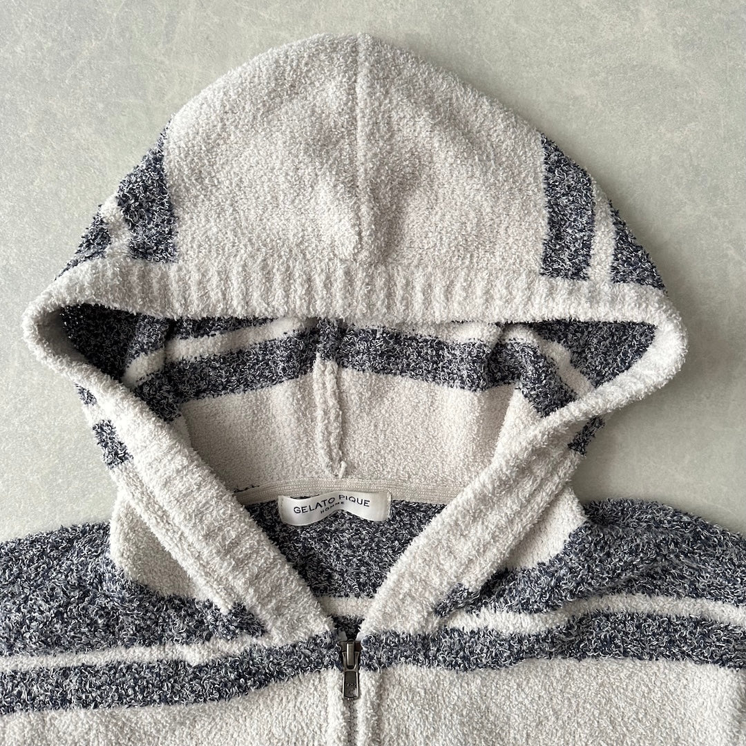 【GELATO PIQUE HOMME】ボーダー柄フリースダブルジップパーカー ボーダー柄 M 古着 メンズ