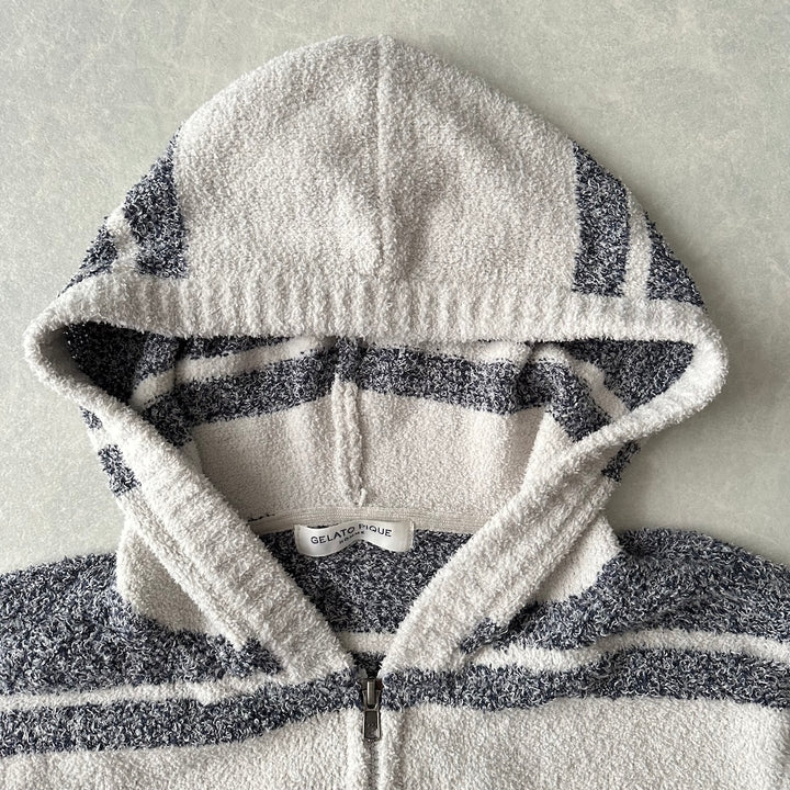 【GELATO PIQUE HOMME】ボーダー柄フリースダブルジップパーカー ボーダー柄 M 古着 メンズ