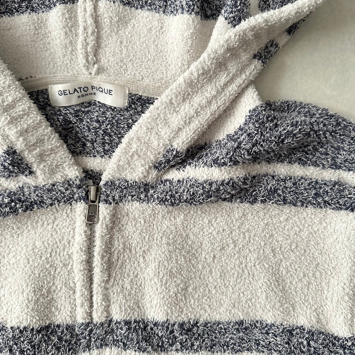 【GELATO PIQUE HOMME】ボーダー柄フリースダブルジップパーカー ボーダー柄 M 古着 メンズ
