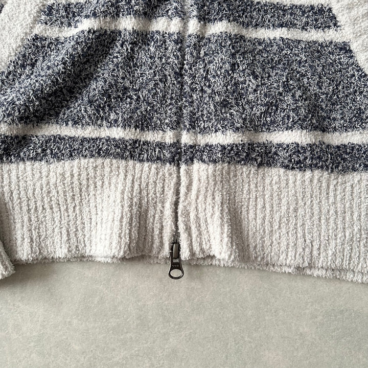 【GELATO PIQUE HOMME】ボーダー柄フリースダブルジップパーカー ボーダー柄 M 古着 メンズ