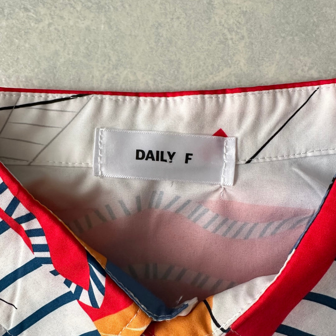 アート柄半袖シャツ 総柄 L 古着 メンズ