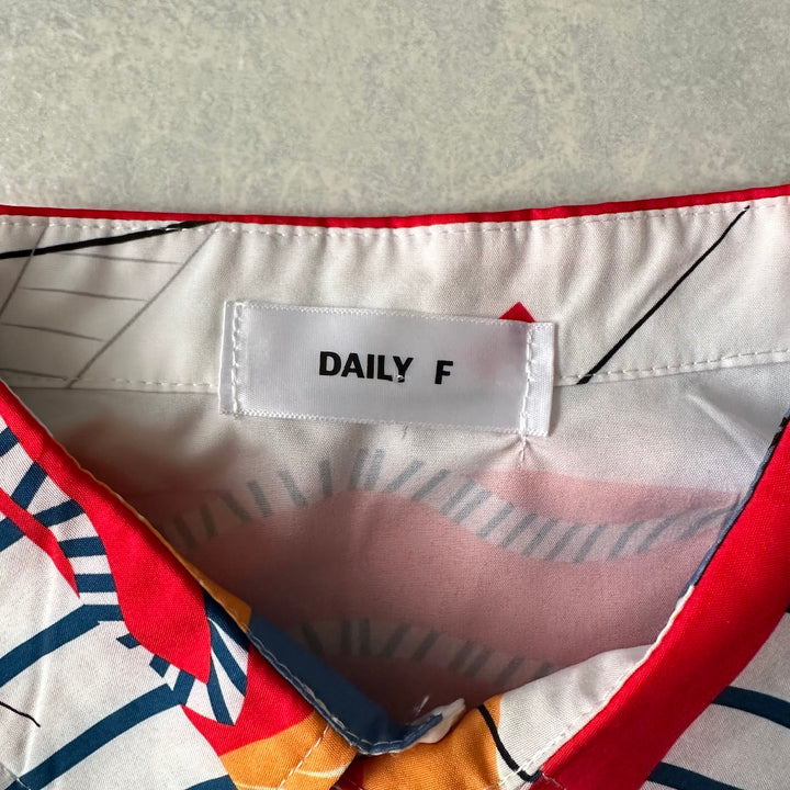 アート柄半袖シャツ 総柄 L 古着 メンズ