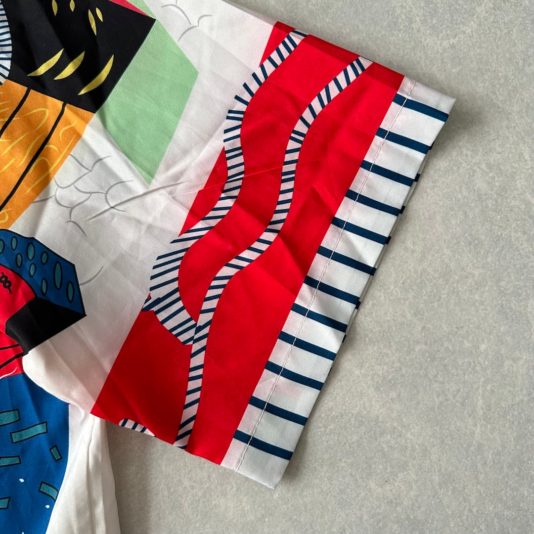 アート柄半袖シャツ 総柄 L 古着 メンズ