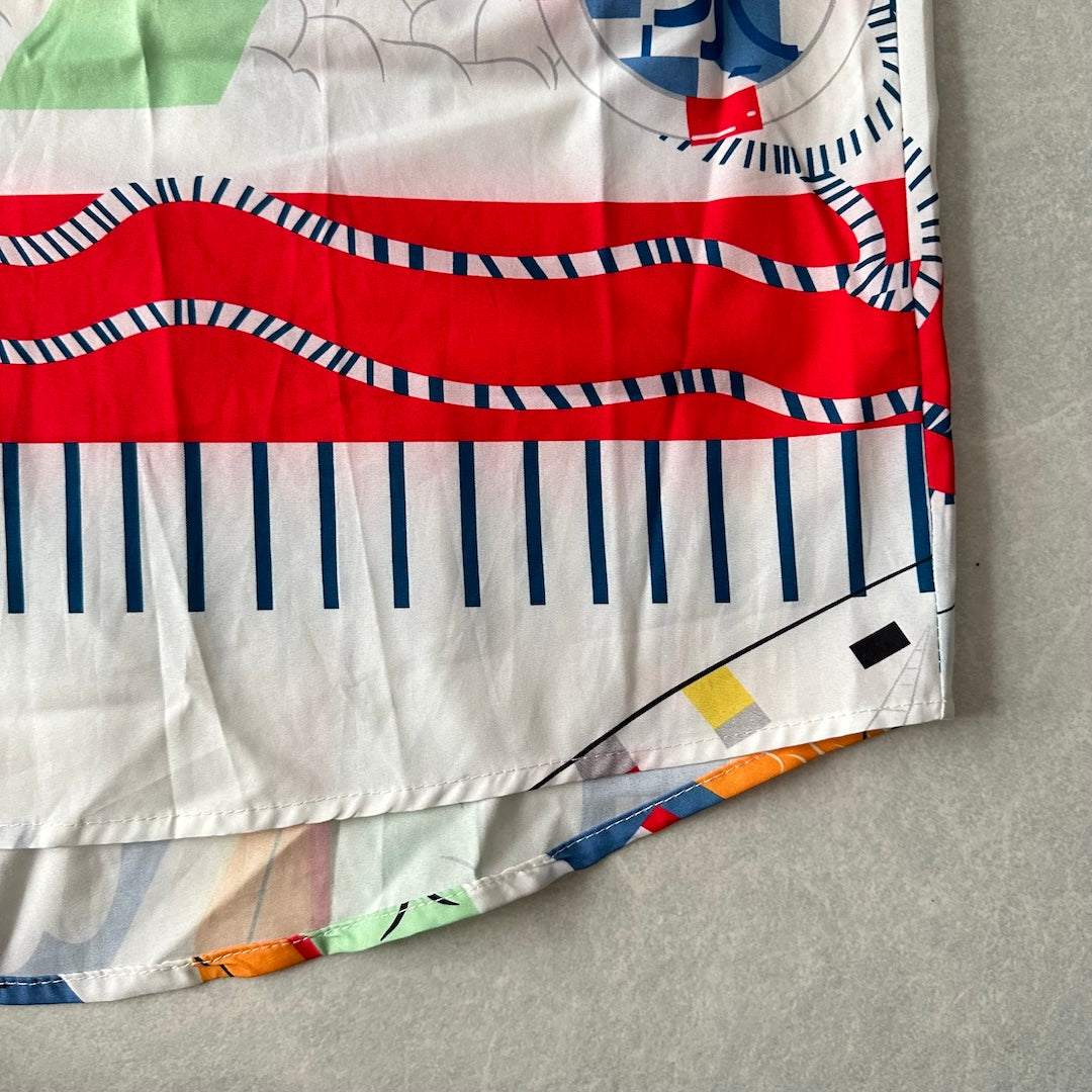 アート柄半袖シャツ 総柄 L 古着 メンズ