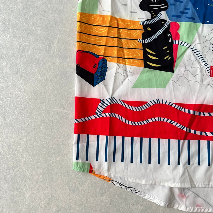 アート柄半袖シャツ 総柄 L 古着 メンズ