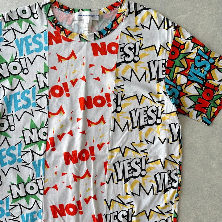 【COMME des GARCONS SHIRT】YES！NO！柄ポッププリント半袖Tシャツ 総柄 L 古着 メンズ