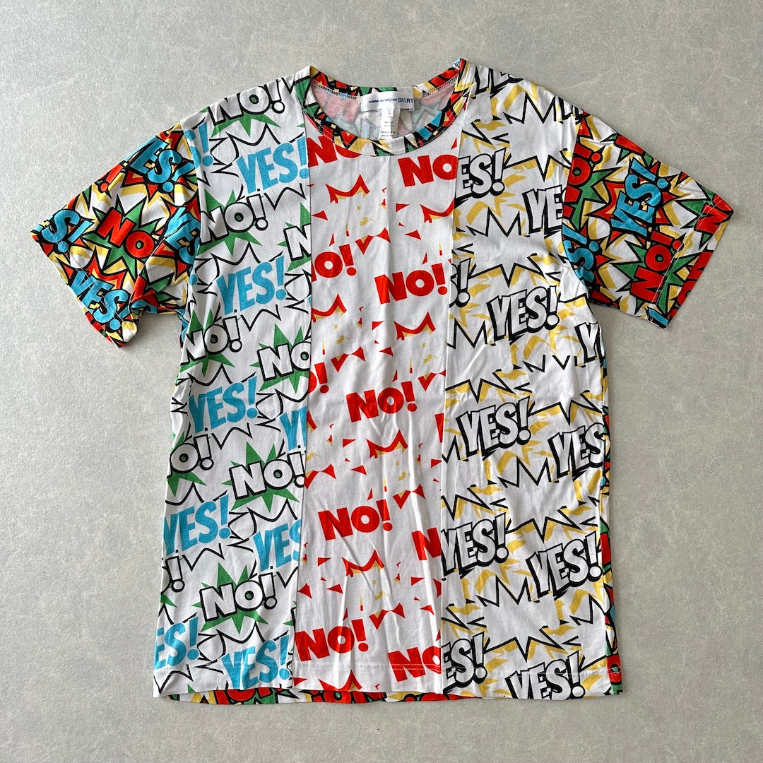 【COMME des GARCONS SHIRT】YES！NO！柄ポッププリント半袖Tシャツ 総柄 L 古着 メンズ