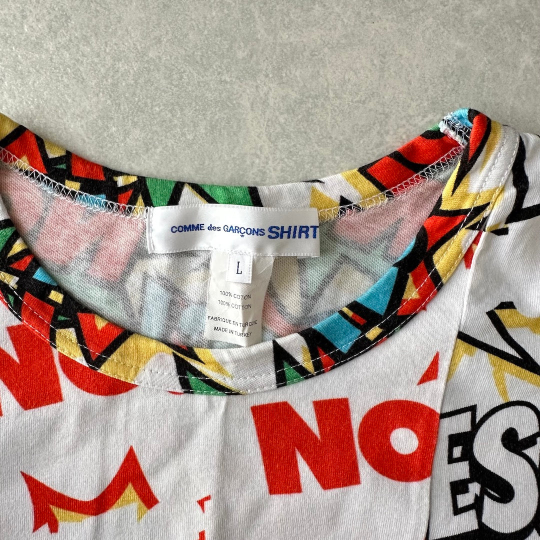 【COMME des GARCONS SHIRT】YES！NO！柄ポッププリント半袖Tシャツ 総柄 L 古着 メンズ