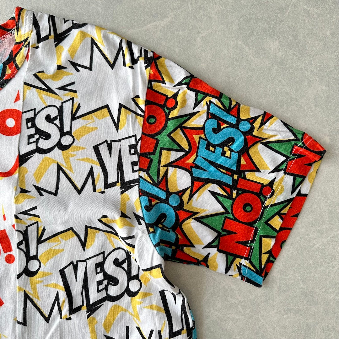 【COMME des GARCONS SHIRT】YES！NO！柄ポッププリント半袖Tシャツ 総柄 L 古着 メンズ