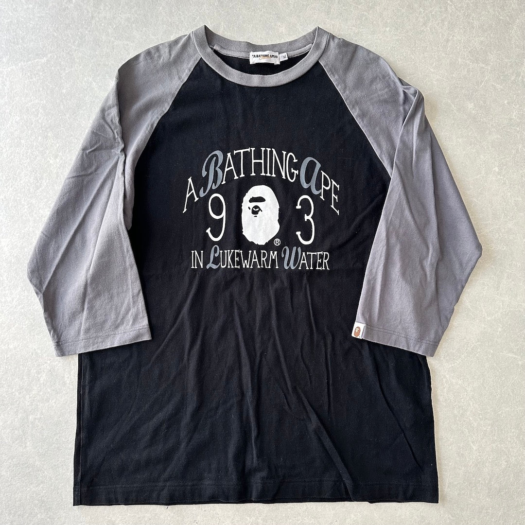 【A BATHING APE】プリントラグランスリーブ七分丈Tシャツ ブラック XL 古着 メンズ