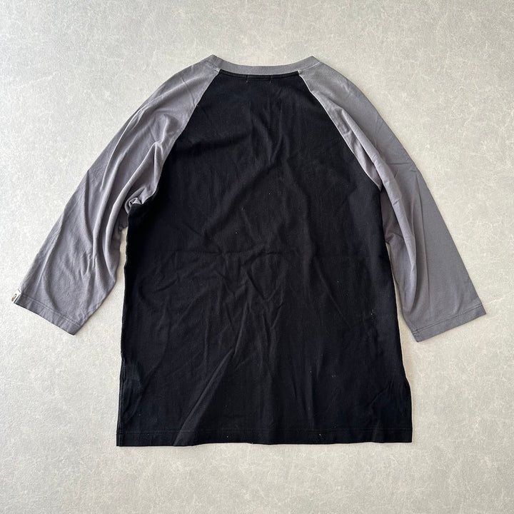 【A BATHING APE】プリントラグランスリーブ七分丈Tシャツ ブラック XL 古着 メンズ