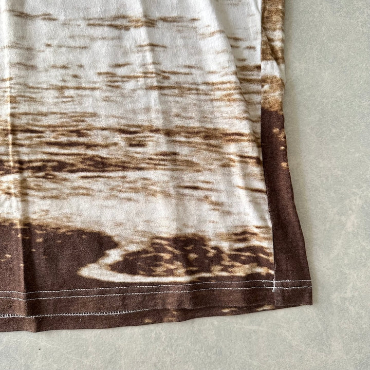 【TOMMY】LIFEビーチ柄プリント半袖Tシャツ 総柄 M 古着 メンズ