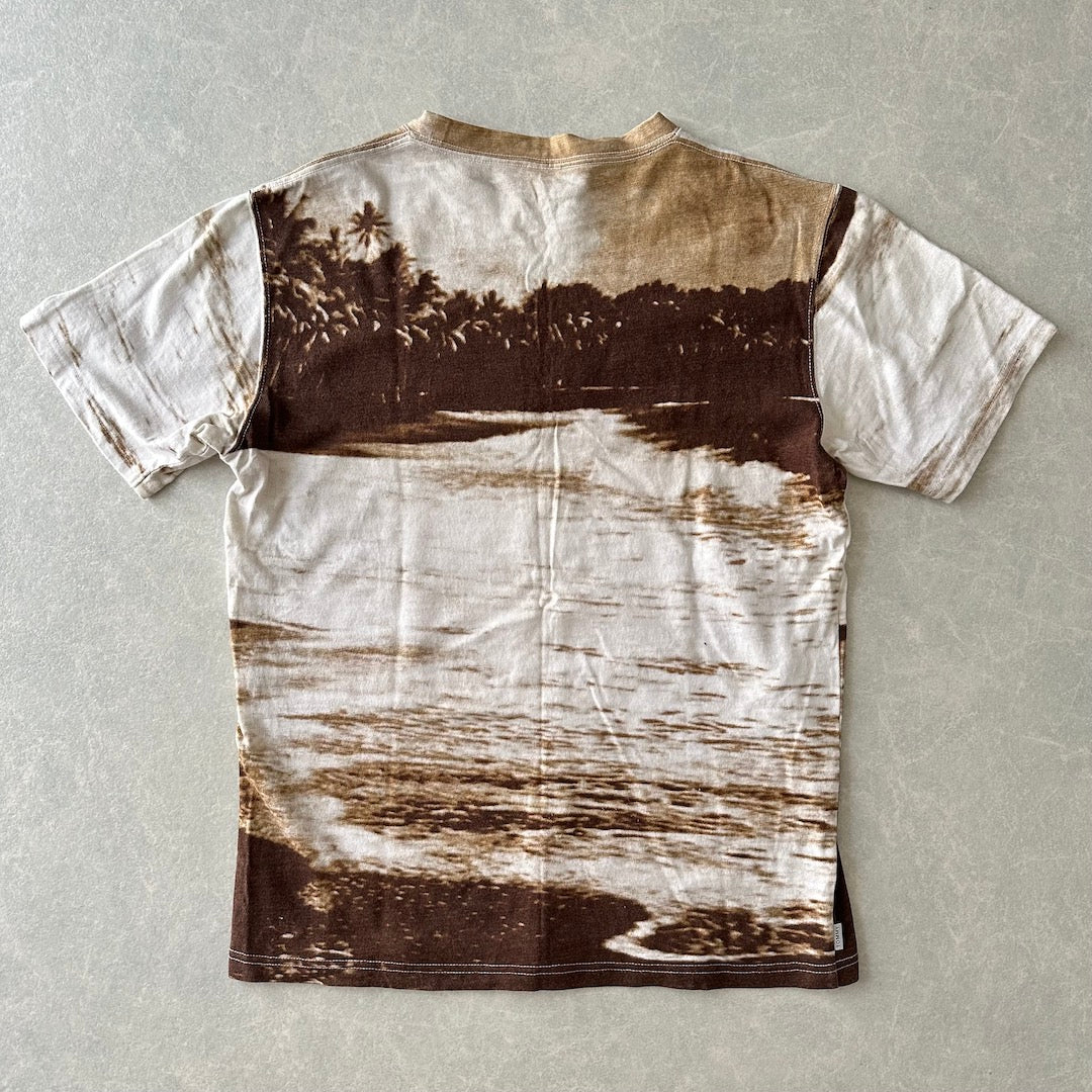 【TOMMY】LIFEビーチ柄プリント半袖Tシャツ 総柄 M 古着 メンズ