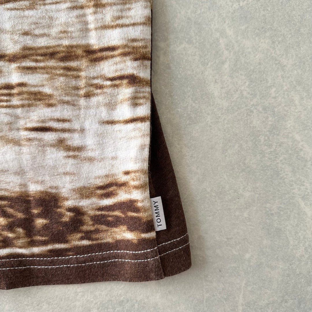 【TOMMY】LIFEビーチ柄プリント半袖Tシャツ 総柄 M 古着 メンズ