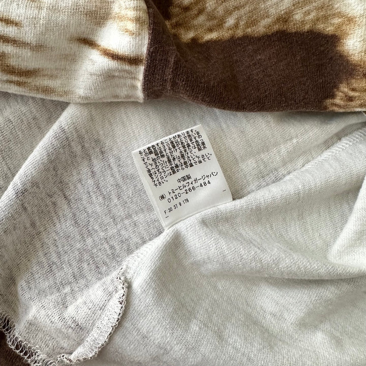 【TOMMY】LIFEビーチ柄プリント半袖Tシャツ 総柄 M 古着 メンズ