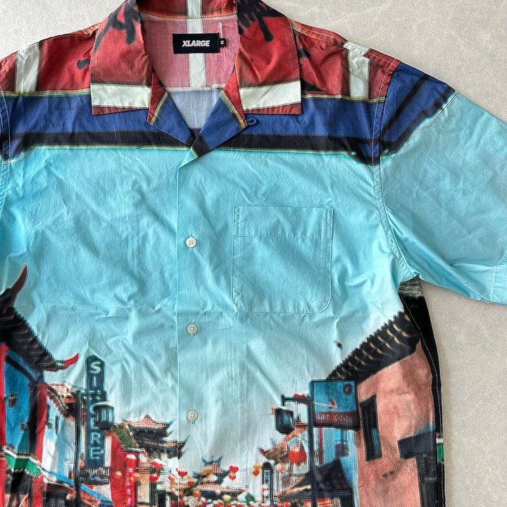 【XLARGE】未使用品 異国柄プリント半袖開襟シャツ 総柄 M 古着 メンズ