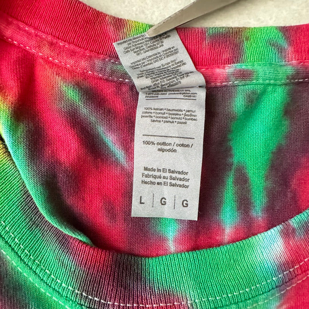 タイダイ染めプリント半袖Tシャツ 総柄 L メンズ 古着