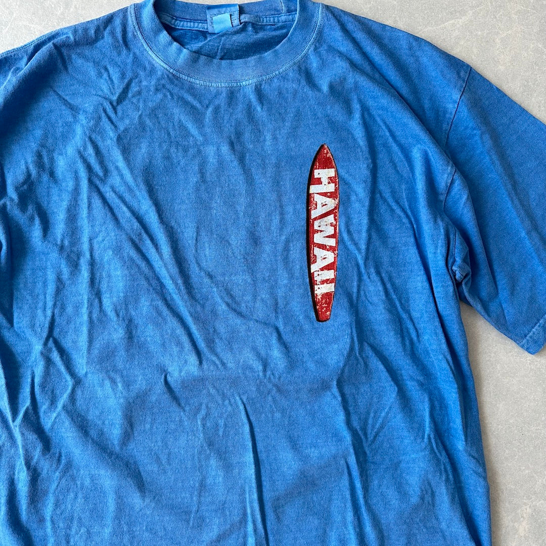 ヴィンテージ風サーフプリント半袖Tシャツ ブルー L 古着 メンズ