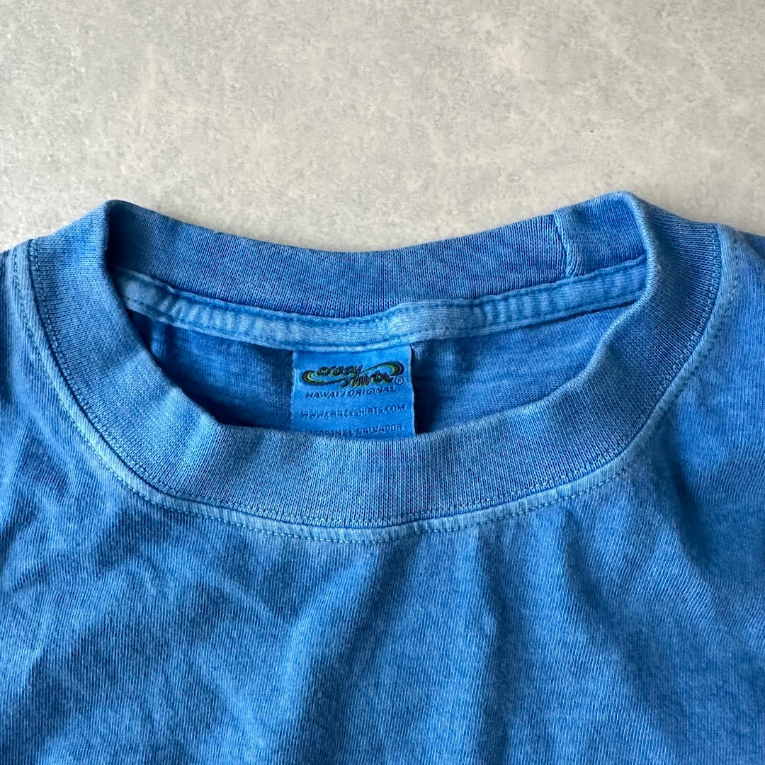 ヴィンテージ風サーフプリント半袖Tシャツ ブルー L 古着 メンズ