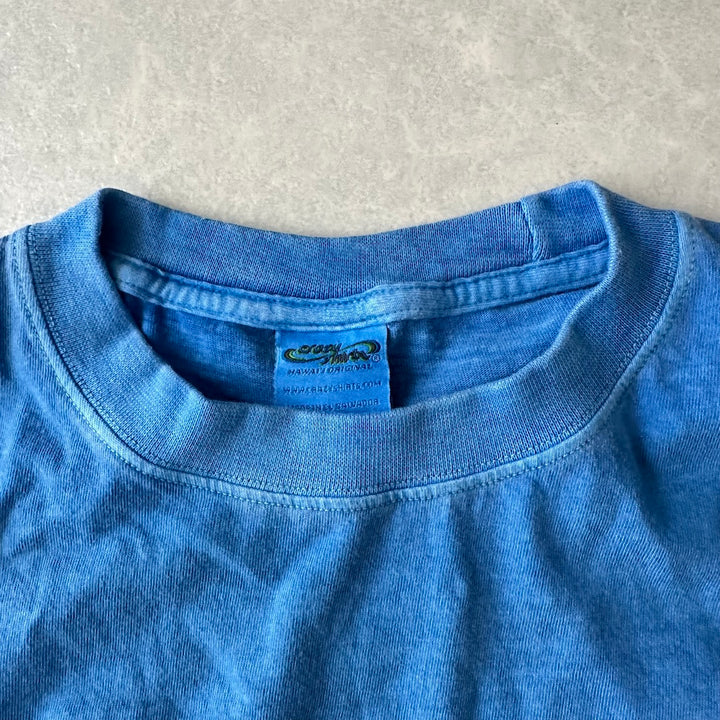ヴィンテージ風サーフプリント半袖Tシャツ ブルー L 古着 メンズ