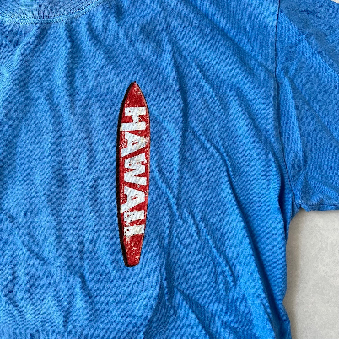 ヴィンテージ風サーフプリント半袖Tシャツ ブルー L 古着 メンズ