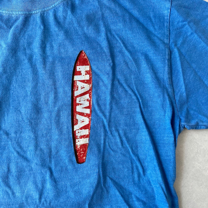 ヴィンテージ風サーフプリント半袖Tシャツ ブルー L 古着 メンズ