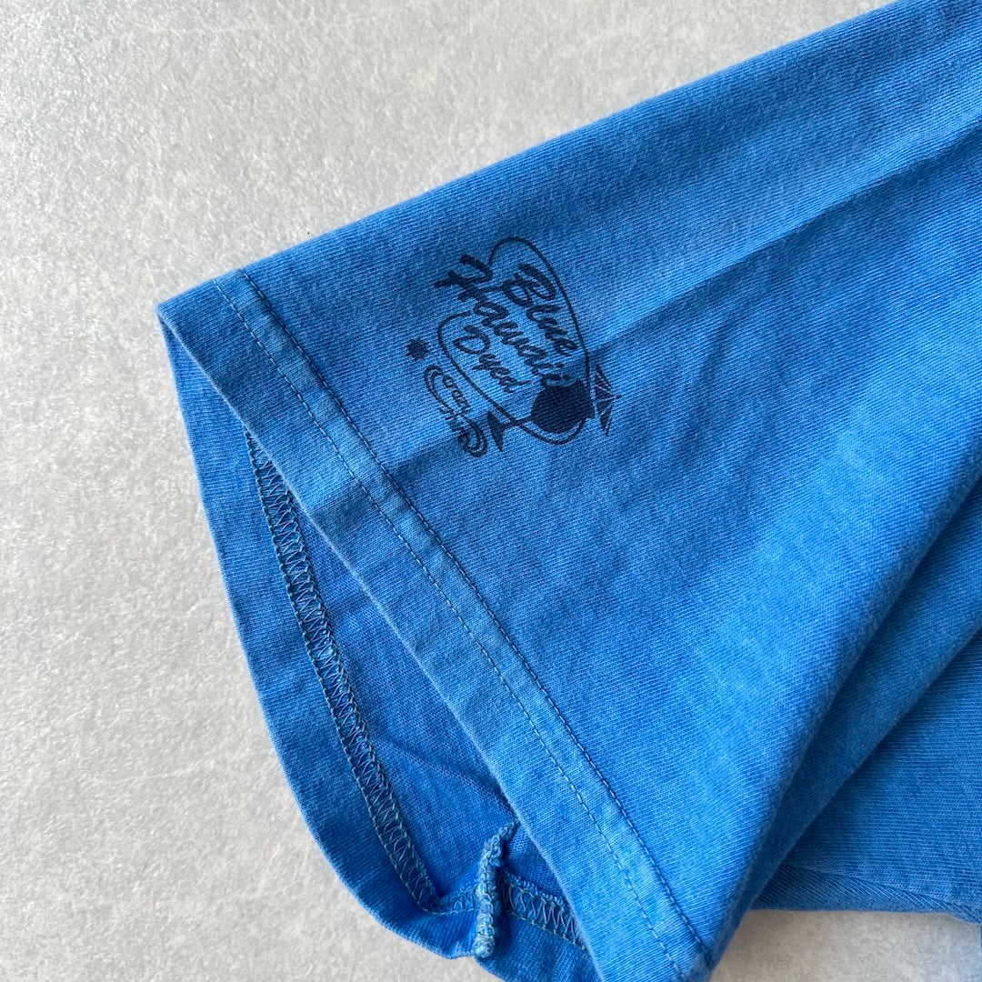 ヴィンテージ風サーフプリント半袖Tシャツ ブルー L 古着 メンズ