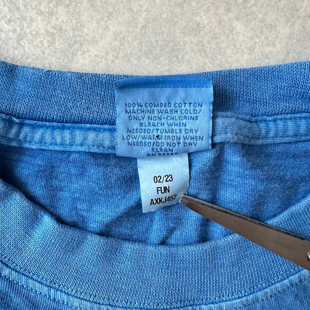 ヴィンテージ風サーフプリント半袖Tシャツ ブルー L 古着 メンズ